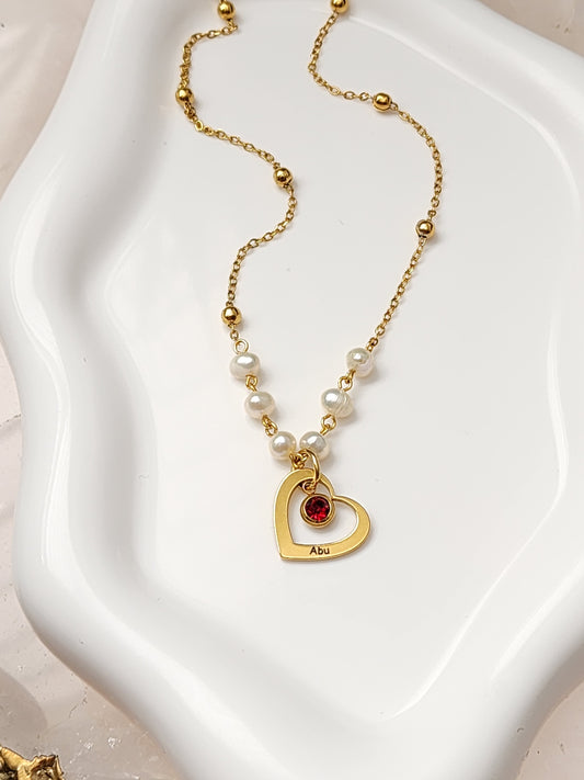 Collar para Abuela “Abu” con Perlas Cultivadas y Acero Inoxidable – Regalo para Mamá o Abuela