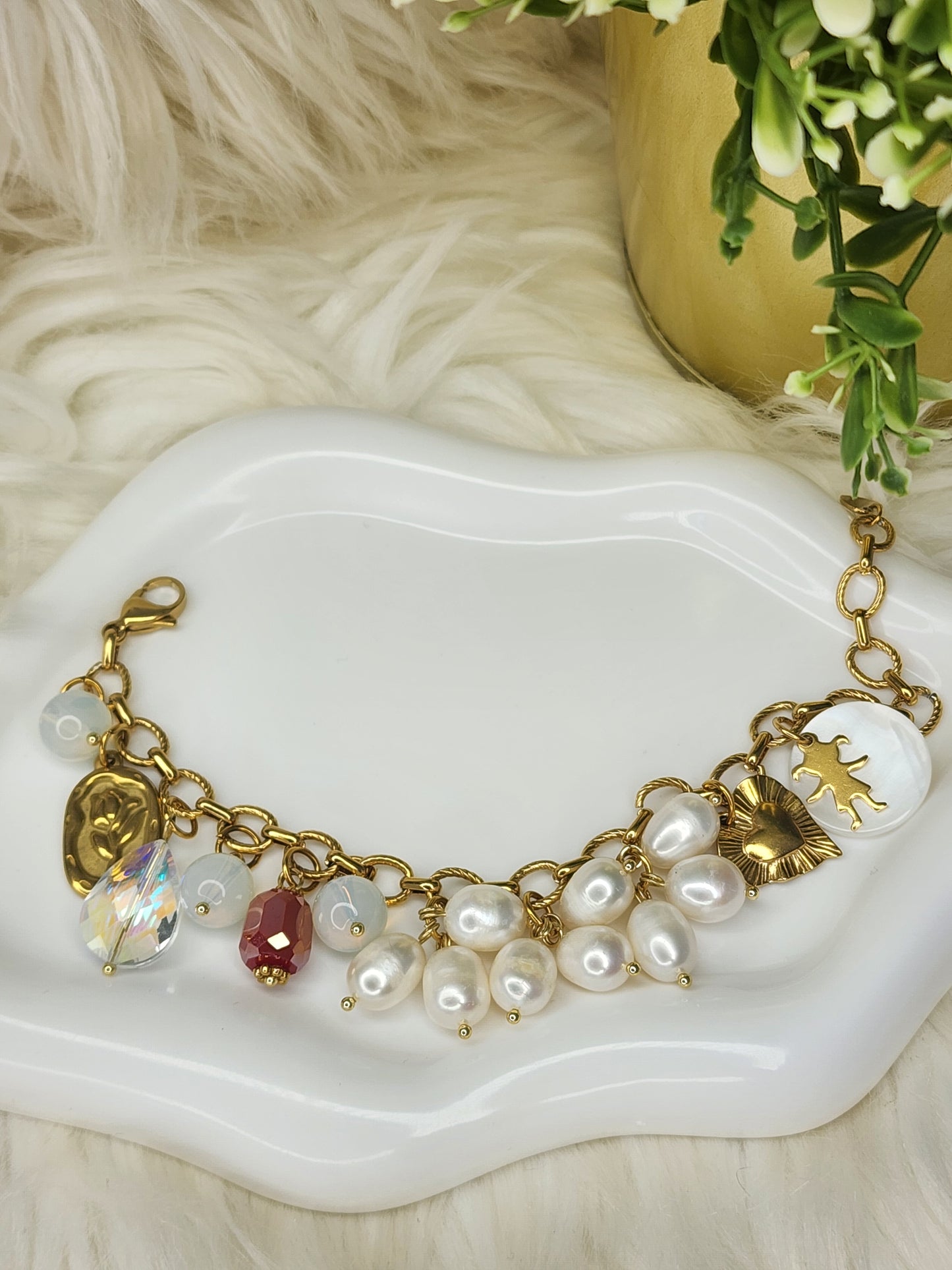 Pulsera para Mamá con Significado – Perlas y Charms de Amor (Acero Inoxidable)